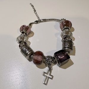 NWOT Purple beaded cross bracelet